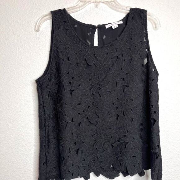 Purple Snow Tops - Floral Embroidered Cutout Black Sleeveless Lined Top Purple Snow XLarge